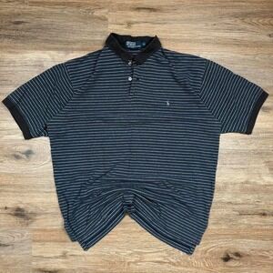 Vintage 90s blue black and grey striped polo ralph lauren silver pony‎ polo